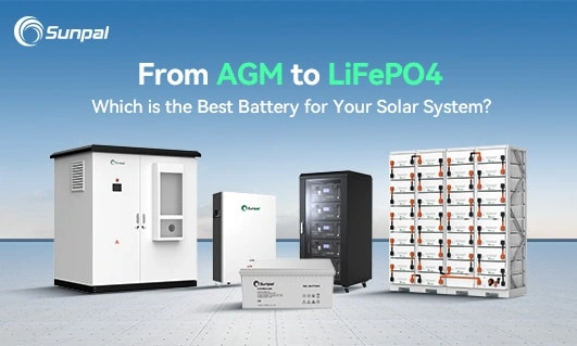 Diferentes tipos de baterías solares, incluidos los modelos AGM y LiFePO4, expuestos uno al lado del otro.