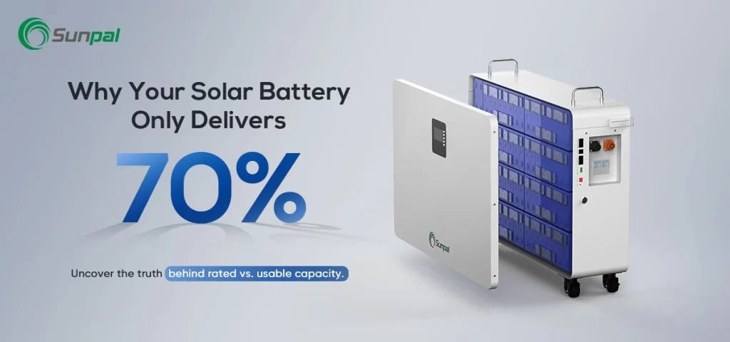 Modernes Solarbatteriegehäuse, das den Unterschied zwischen Nennkapazität und nutzbarer Kapazität verdeutlicht.