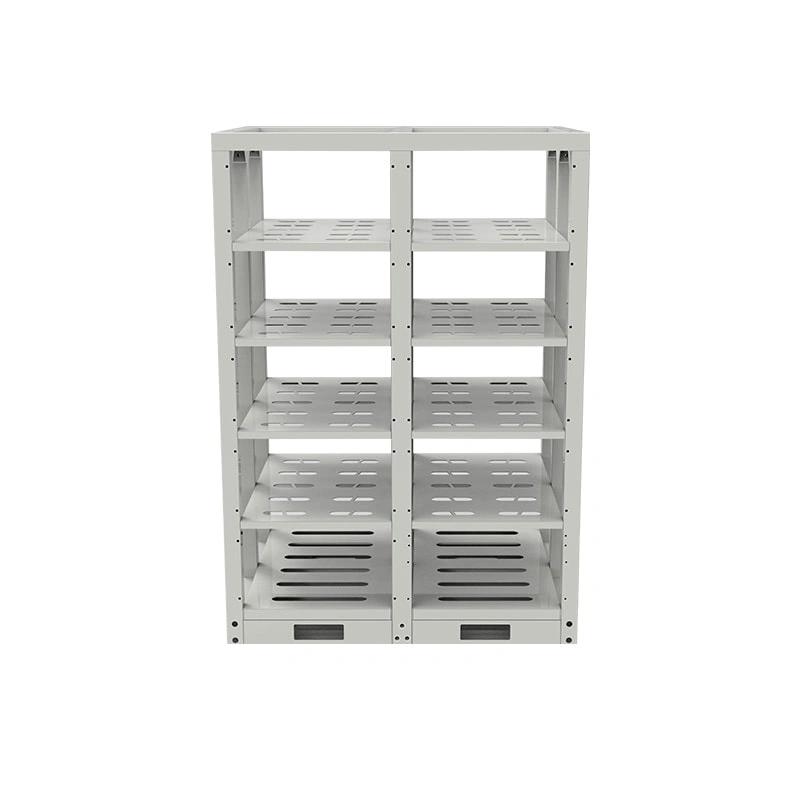Metal support rack for stacking and securing 51.2V 314Ah battery modules