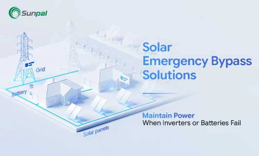 Illustration of a solar power system with an emergency bypass pathway ensuring uninterrupted energy.