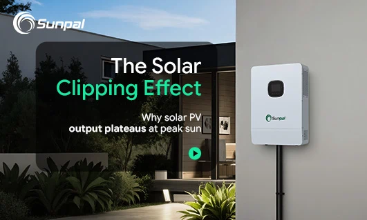 Ein moderner Solarwechselrichter, der an einer Wand mit Sonnenlicht montiert ist, veranschaulicht die Leistungsbegrenzung in PV-Systemen.