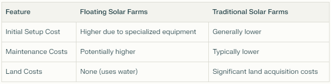 Comparative Analysis of Floating Solar Farms vs. Traditional Solar Farms
