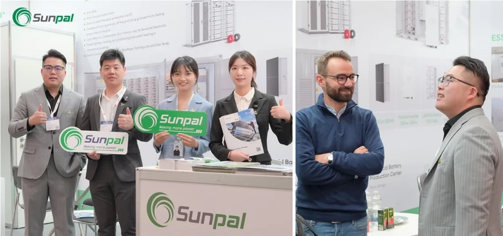 A equipa da Sunpal posa com materiais promocionais e conversa com os visitantes do stand.