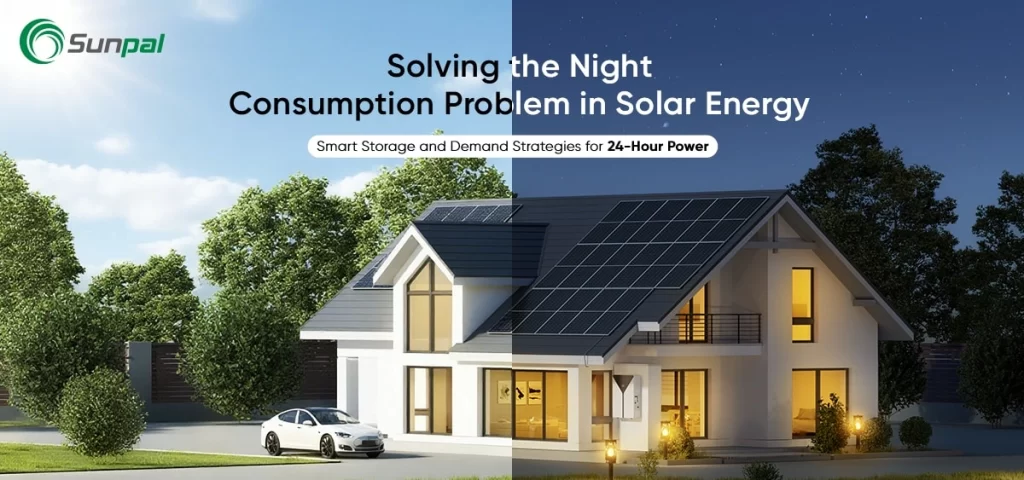 Maison équipée de panneaux solaires et d'un onduleur illustrant la gestion de l'énergie solaire 24 heures sur 24.