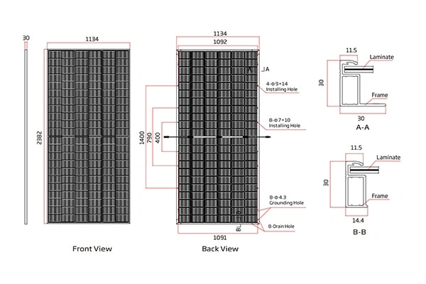 2382x1134x30 mm 600-620W Bifacial Solar Panel Wholesale Price