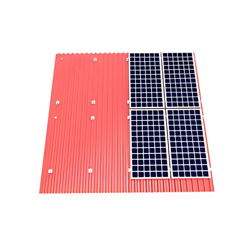3D front view render of complete metal roof solar mounting system in aluminum alloy