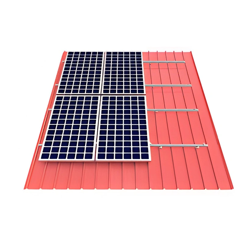 3D render front view of metal roof PV mounting system with solar panel layout