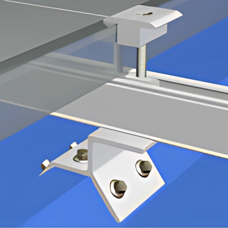 3D render close-up of PV roof clamp with waterproof gasket and stainless steel bolts