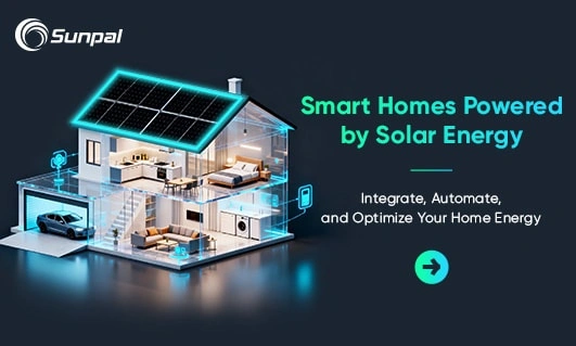 Cutaway smart house with rooftop solar panels and connected devices.