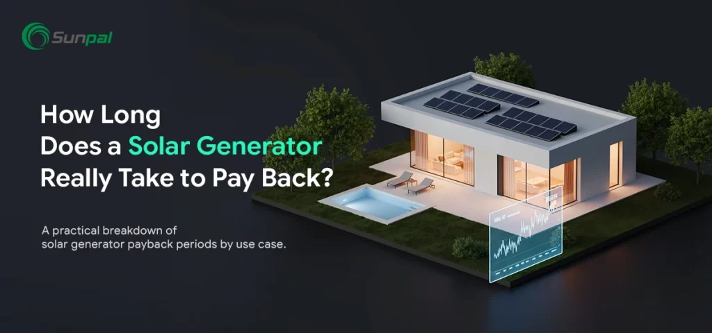 A house with rooftop solar and an overlay graph showing ROI timelines.