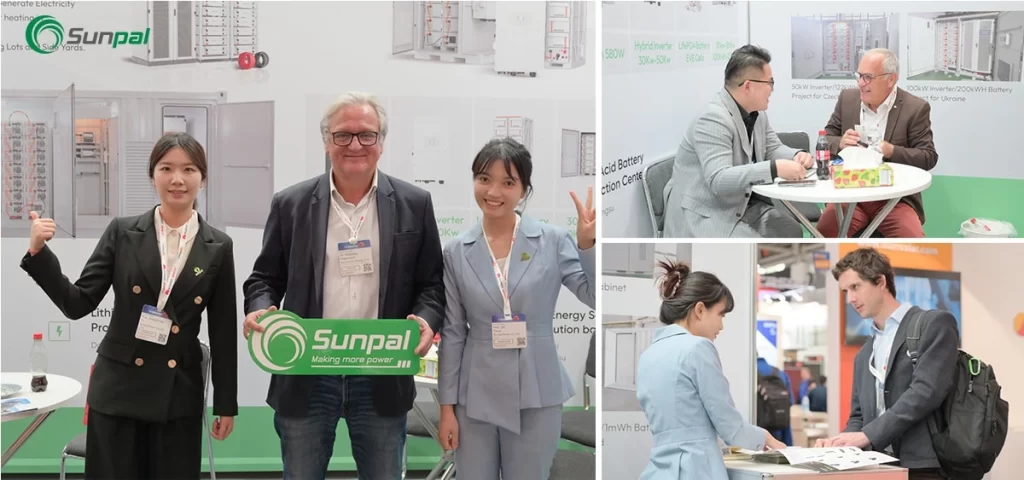 Il team Sunpal si confronta con i clienti e condivide le informazioni sui prodotti presso lo stand espositivo.