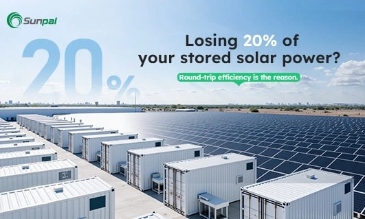 Gran huerta solar con hileras de contenedores blancos de almacenamiento de energía bajo un cielo despejado.